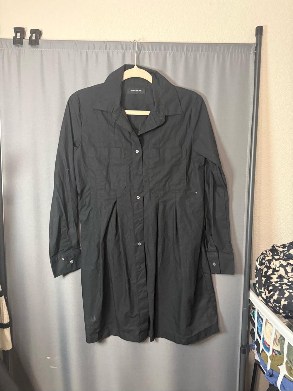 Banana Republic Black Long Button-Front Trench Shirt